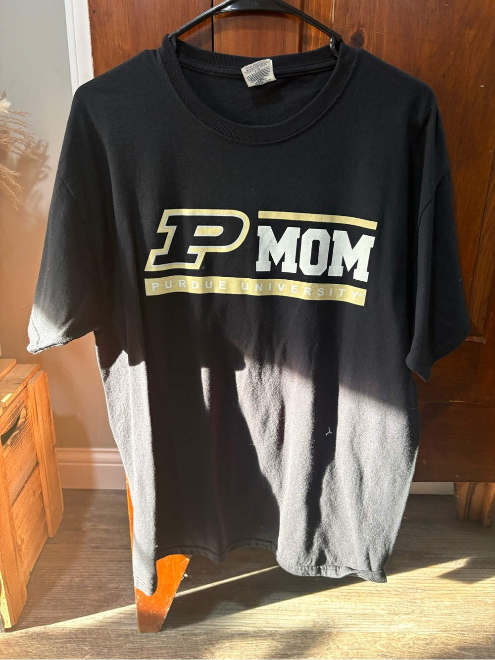 Jerzees Black Purdue MOM Graphic Tee with Gold/White Logo